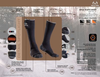 Realtree Unisex Heated Socks, Black, R-1075