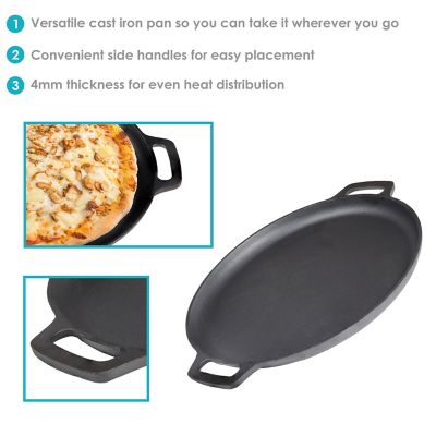 Image showing  Seasoned Cast Iron Pizza Pan with Handles - 13.75-Inch