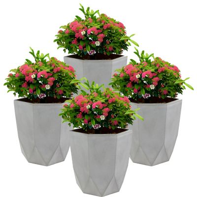 Sunnydaze Decor Indoor/Outdoor Modern Faceted Polyresin Flower Pot Planter - 14.75 in. - Light Gray - 4pk