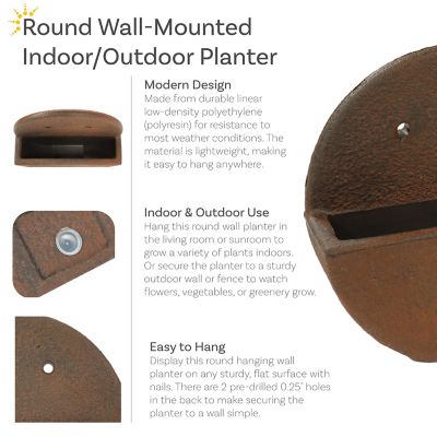 Image showing 8 th Sunnydaze Decor Round Wall-Mounted Outdoor Planter, 12 in.