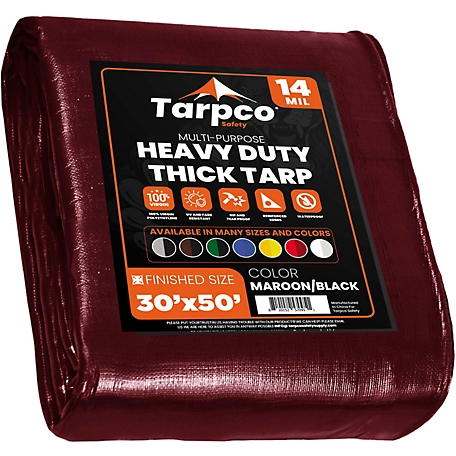 Tarpco Safety 30 ft. x 50 ft. Maroon 14 mil Heavy Duty Polyethylene Tarp, Waterproof, UV Resistant, Rip and Tear Proof