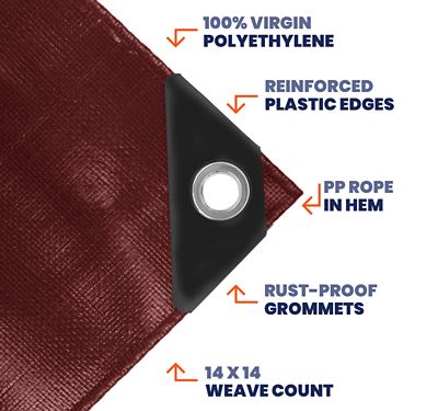 Image showing  24 ft. x 24 ft. Maroon 14 mil Heavy Duty Polyethylene Tarp, Waterproof, UV Resistant, Rip and Tear Proof