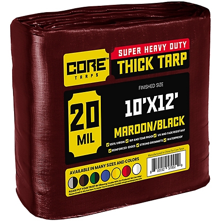 Core Tarps 10 ft. x 12 ft. Maroon 20 mil Heavy Duty Polyethylene Tarp, Waterproof, UV Resistant, Rip and Tear Proof