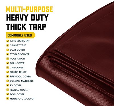 Image showing 5 th Core Tarps 8 ft. x 10 ft. Maroon 20 mil Heavy Duty Polyethylene Tarp, Waterproof, UV Resistant, Rip and Tear Proof