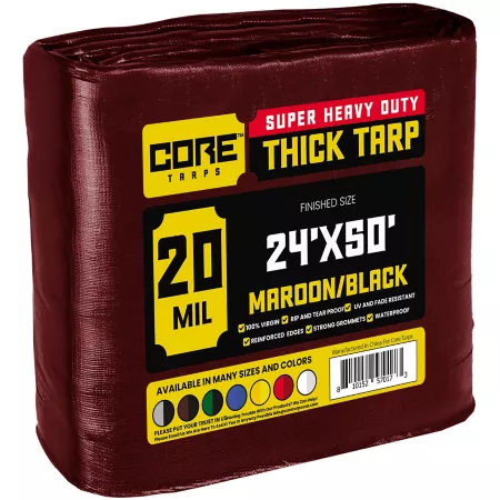 Core Tarps Heavy Duty Polyethylene Tarp Waterproof UV Resistant Rip Resistant 24 ft x 50 ft 20 Mil Brown Tarps