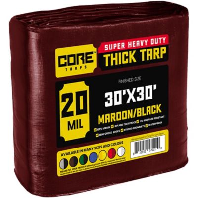 Core Tarps 30 ft. x 30 ft. Heavy-Duty Waterproof UV-Resistant Rip- and Tear-Proof Polyethylene Tarp, 20 Mil, Maroon