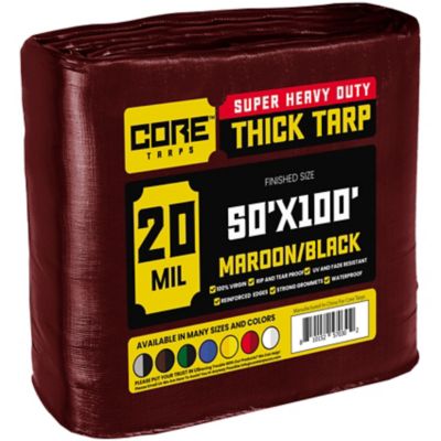 Core Tarps 50 ft. x 100 ft. Maroon 20 mil Heavy Duty Polyethylene Tarp, Waterproof, UV Resistant, Rip and Tear Proof