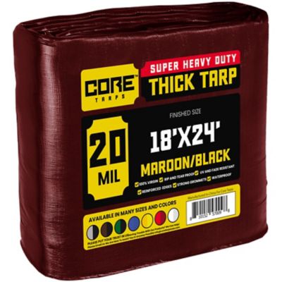 Core Tarps 18 ft. x 24 ft. Heavy-Duty Waterproof UV-Resistant Rip- and Tear-Proof Polyethylene Tarp, 20 Mil, Maroon