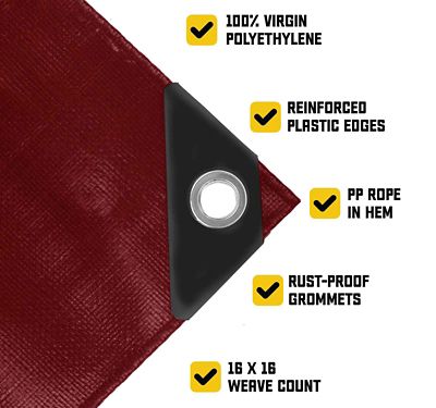 Image showing  18 ft. x 24 ft. Heavy-Duty Waterproof UV-Resistant Rip- and Tear-Proof Polyethylene Tarp, 20 mil, Maroon
