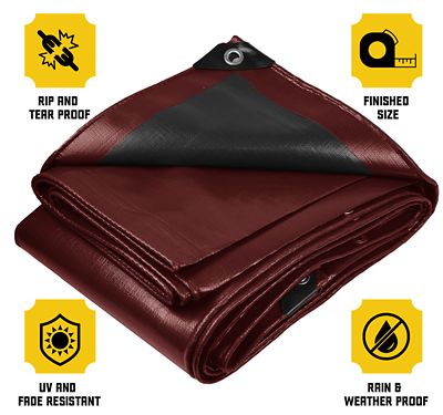 Image showing  10 ft. x 20 ft. Heavy-Duty Waterproof UV-Resistant Rip- and Tear-Proof Polyethylene Tarp, 20 Mil, Maroon