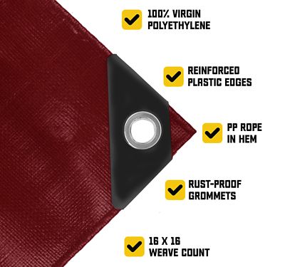 Image showing  10 ft. x 20 ft. Heavy-Duty Waterproof UV-Resistant Rip- and Tear-Proof Polyethylene Tarp, 20 Mil, Maroon