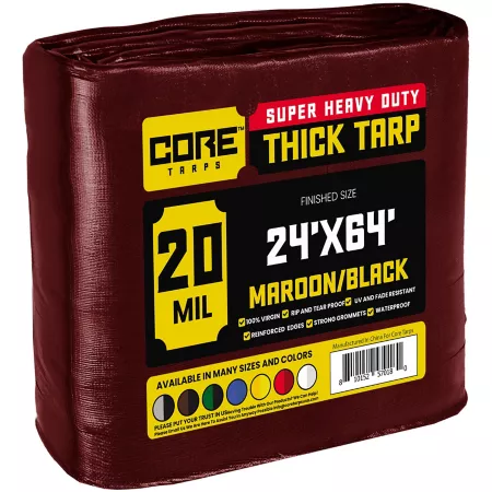 Core Tarps Heavy Duty Poly Tarp 24 ft x 64 ft Brown 20 Mil Waterproof UV Resistant Tear and Tear Resistant Tarps