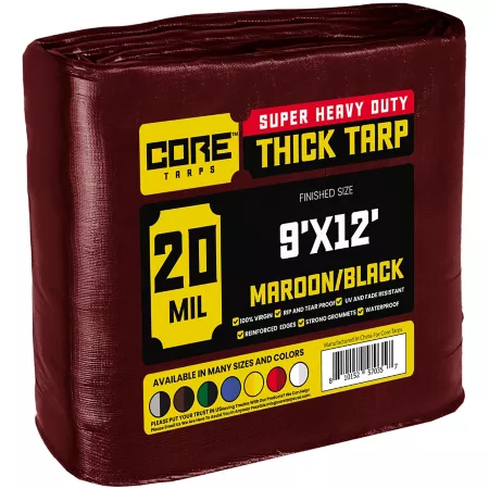 Core Tarps 9' x 12' Heavy Duty Poly Tarp Brown 20 Mil Waterproof UV Resistant Tear Resistant and Tear Resistant Tarps