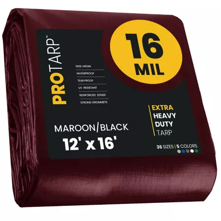 Protarp 12' x 16' Heavy Duty Poly Tarp Brown 16 Mil Waterproof UV Resistant Rip Resistant and Tear Resistant Tarps