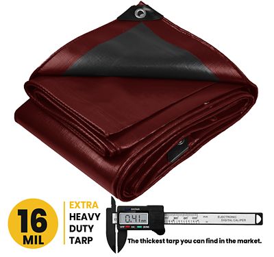 Image showing  12 ft. x 16 ft. Maroon 16 mil Heavy Duty Polyethylene Tarp, Waterproof, UV Resistant, Rip and Tear Proof