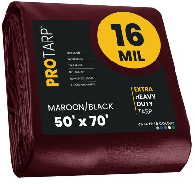 Protarp 50 ft. x 70 ft. Maroon 16 mil Heavy Duty Polyethylene Tarp, Waterproof, UV Resistant, Rip and Tear Proof