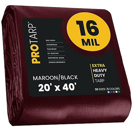 Protarp 20 ft. x 40 ft. Maroon 16 mil Heavy Duty Polyethylene Tarp, Waterproof, UV Resistant, Rip and Tear Proof