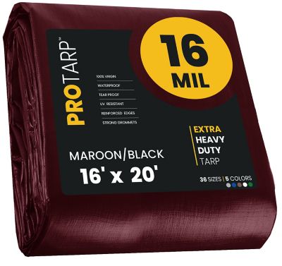 Protarp 16 ft. x 20 ft. Maroon 16 mil Heavy Duty Polyethylene Tarp, Waterproof, UV Resistant, Rip and Tear Proof