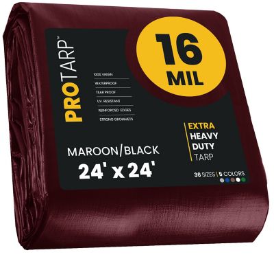 Protarp 24 ft. x 24 ft. Heavy-Duty Waterproof UV-Resistant Rip- and Tear-Proof Polyethylene Tarp, 16 Mil, Maroon