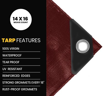 Image showing  40 ft. x 80 ft. Maroon 16 mil Heavy Duty Polyethylene Tarp, Waterproof, UV Resistant, Rip and Tear Proof
