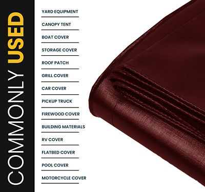 Image showing  40 ft. x 80 ft. Maroon 16 mil Heavy Duty Polyethylene Tarp, Waterproof, UV Resistant, Rip and Tear Proof