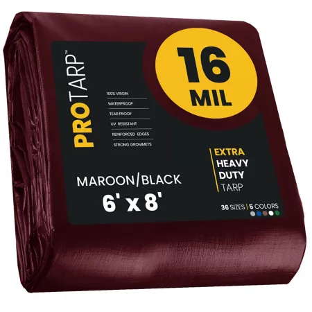 Protarp Heavy Duty Poly Tarp 6 ft x 8 ft Brown 16 Mil Waterproof UV Resistant Rip Resistant and Tear Resistant Tarps