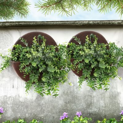 Image showing  Indoor/Outdoor Round Polyresin Wall-Mounted Flower Pot Planter - 12 in. - Dark Brown - 2pk