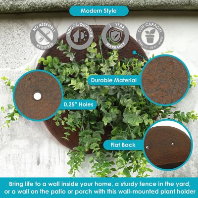 Image showing  Indoor/Outdoor Round Polyresin Wall-Mounted Flower Pot Planter - 12 in. - Dark Brown - 4pk
