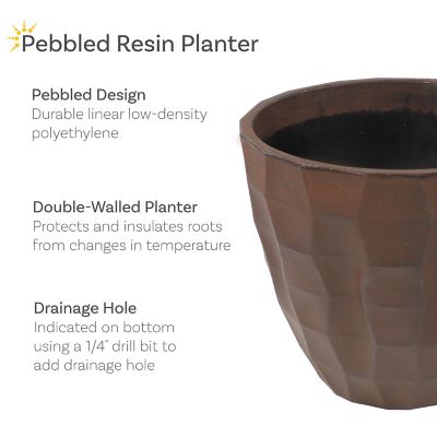 Image showing  Indoor/Outdoor Pebbled Polyresin Flower Pot Planter, 15.75 in., Dark Brown