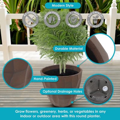 Image showing  Indoor/Outdoor Pebbled Polyresin Flower Pot Planter, 15.75 in., Dark Brown