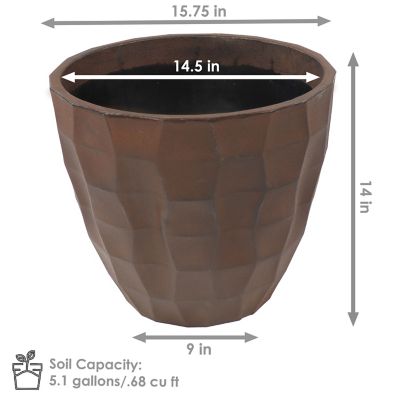 Image showing  Indoor/Outdoor Pebbled Polyresin Flower Pot Planter, 15.75 in., Dark Brown