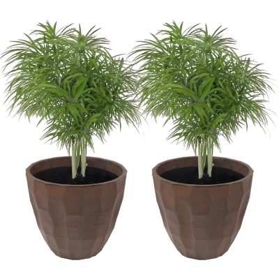 Sunnydaze Decor Indoor/Outdoor Pebbled Polyresin Flower Pot Planter, 15.75 in., Dark Brown, 2 pk.
