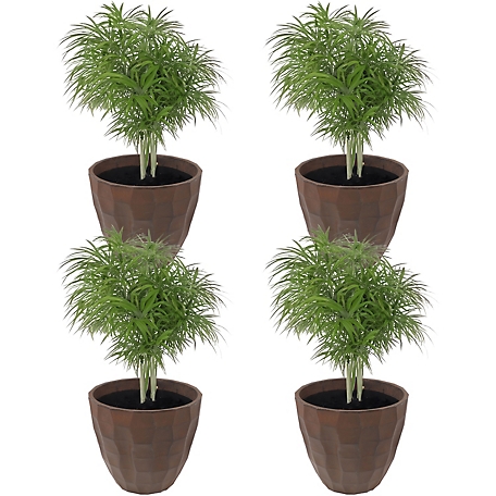 Sunnydaze Decor Indoor/Outdoor Pebbled Polyresin Flower Pot Planter - 15.75 in. - Dark Brown - 4pk