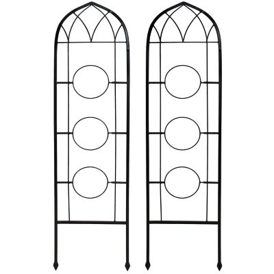 Sunnydaze Decor Steel Wire Arched Climbing Plants Wall Trellis with Flowerpot Supports - 48 in. H - Black - 2-Pack