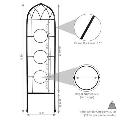 Image showing  Steel Wire Arched Climbing Plants Wall Trellis with Flowerpot Supports - 48 in. H - Black - 2-Pack