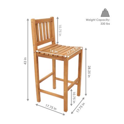 Image showing  Teak Wood Outdoor Bar Chair, 43 in. H, Brown