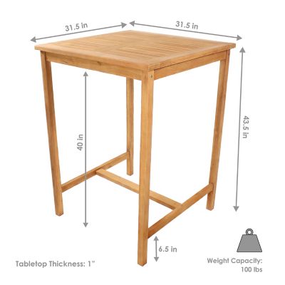 Image showing  31 in. Square Teak Wood Outdoor Bar Table