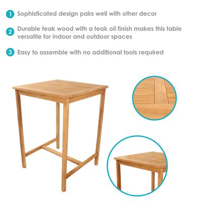 Image showing 5 th Sunnydaze Decor 31 in. Square Teak Wood Outdoor Bar Table