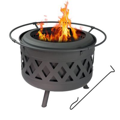 Sunnydaze Decor Crossweave Outdoor Wood-Burning Steel Smokeless Fire Pit for the Backyard, Black, 30 in.