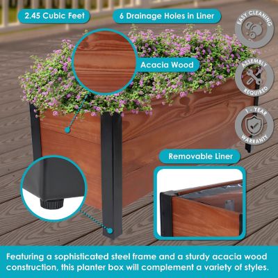 Image showing 6 th Sunnydaze Decor Acacia Wood Raised Garden Bed with Planter Bag