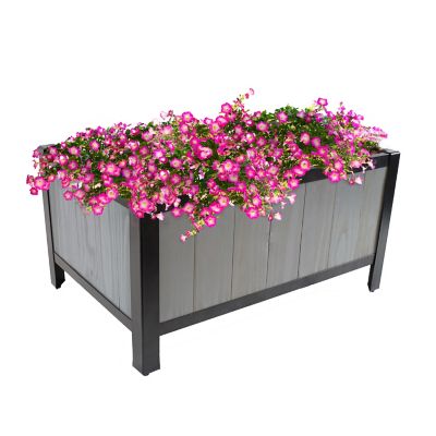 Sunnydaze Decor 22 lb. Acacia Wood Steel Framed Planter Box with Removable Planter Bag, Gray, 37 in. x 13 in. x 10.5 in.