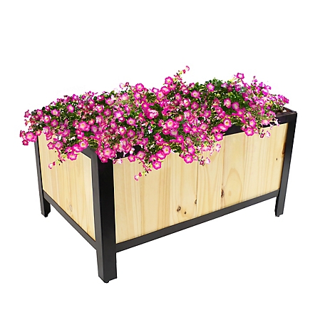 Sunnydaze Decor Acacia Wood Steel Framed Planter Box with Removable Planter Bag - Gray - 37 W x 13 D x 10.5 H