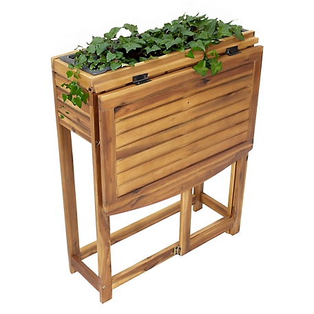 Sunnydaze Decor Acacia Wood Folding Table with Planter Box