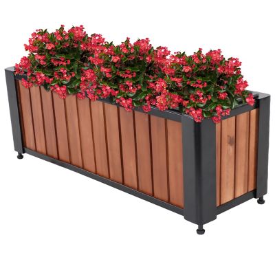 Sunnydaze Decor Acacia Wood Slatted Planter Box with Removable Insert - 24" W x 8.25" D x 8.75" H