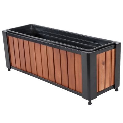 Image showing 6 th Sunnydaze Decor 3.7 lb. Acacia Wood Slatted Planter Box with Removable Insert, 24 x 8.25 x 8.75in.