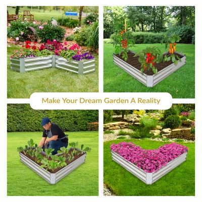 Image showing  Galvanized Steel L-Shaped Raised Garden Bed, 47.25 x 47.25 x 12in., Silver