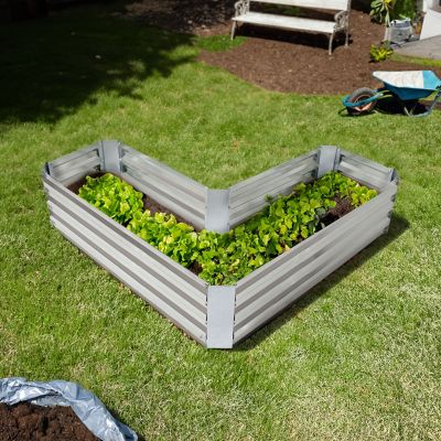 Image showing 7 th Sunnydaze Decor Galvanized Steel L-Shaped Raised Garden Bed, 47.25 x 47.25 x 12in., Silver