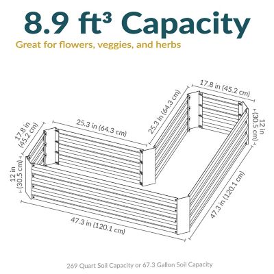 Image showing 8 th Sunnydaze Decor Galvanized Steel L-Shaped Raised Garden Bed, 47.25 x 47.25 x 12in., Silver