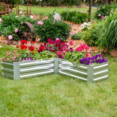 Image showing 9 th Sunnydaze Decor Galvanized Steel L-Shaped Raised Garden Bed, 47.25 x 47.25 x 12in., Silver