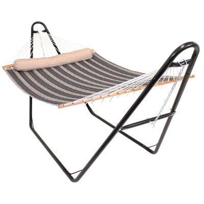 Sunnydaze Decor 124 in. Double Quilted Fabric Hammock with Universal Steel Stand, 450 lb. Capacity, Mountainside
